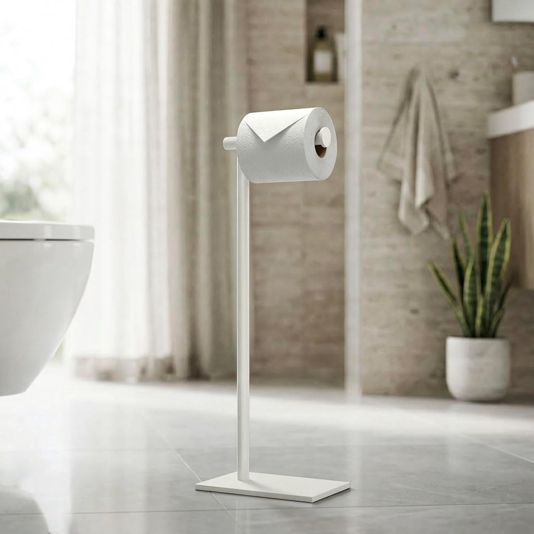 Gatco 1431W Modern Rectangle Base Freestanding Toilet Paper Holder, 21.25", Matte White with Weighted Base
