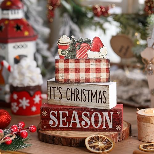 Lineshading 4 Pcs Christmas Table Decoration Wooden Hot Cocoa Santa Hat