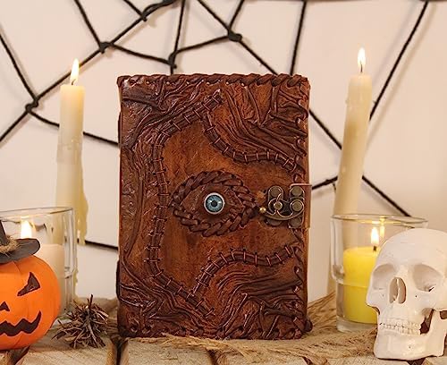 Hocus Pocus Book Of Shadows, Grimoire Spell Books Prop Witch Halloween Decorations Decor, Book Of Shadows Spell Book, Witchy Gifts For Women Spellbook Leather Bound Journal, Grimoire Witch Decor 7 x 5 Inches