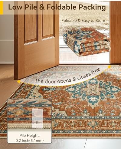 RELEANY Washable Area Rug, Large 10'x12', Red/Orange/Blue/Brown