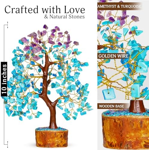 YATSKIA Amethyst Turquoise Crystal Tree | Crystal and Gemstones Tree Office Decor | Crystals Decor | Office Decor for