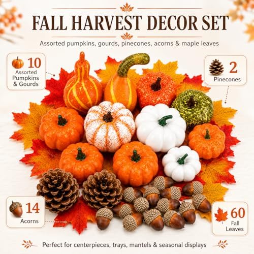 86-Piece Fall Decorations for Home, Artificial Mini Pumpkins and Gourds