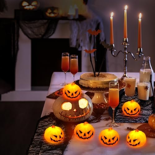 6 Pack Halloween Pumpkin Flameless Candles Battery Operated LED Tealight Candles for Home Room Decorations, Light Up Halloween Decorations Indoor for Table Party Office Fireplace halloween Gifts