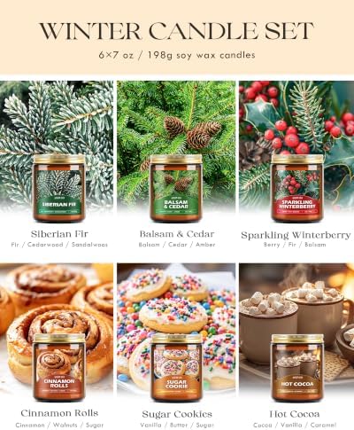 AOOVOO Winter Candles Set - 6 Pack Candles for Home Scented, 42 oz Natural Soy Wax 300 Hour Long Lasting, Winter