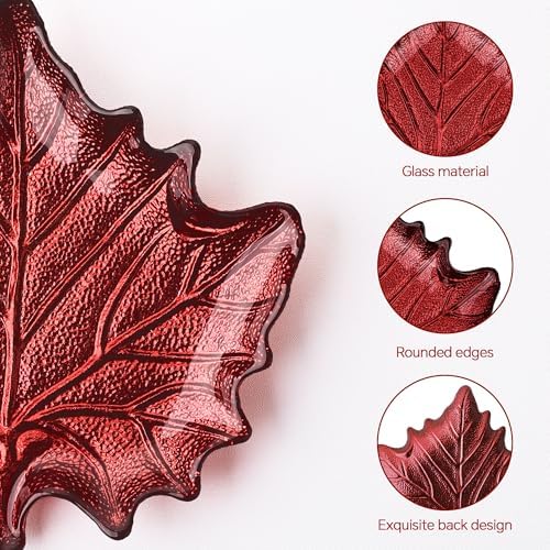 Red Maple Leaf Shaped Glass Tray, Thanksgiving Autumn Gift