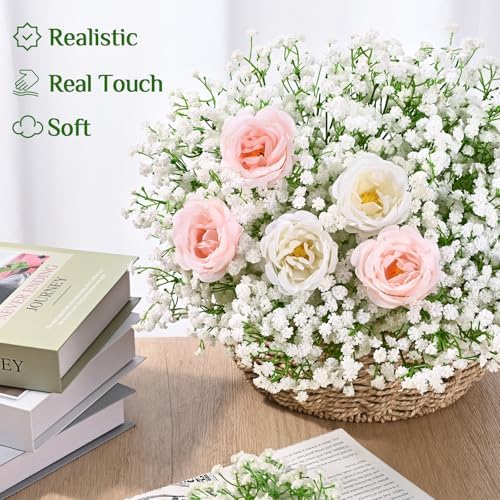 150Pcs Baby Breath Flowers Artificial Bulk, White Babys Breath Fake Flowers