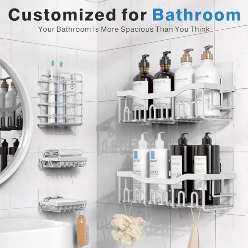 Shower Caddy 5 Pack,Adhesive Shower Organizer for Bathroom Storage&Home Decor&Kitchen,No Drilling,Large