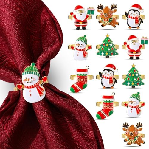 WILLBOND 12 Pieces Gingerbread Napkin Rings, Gold Xmas