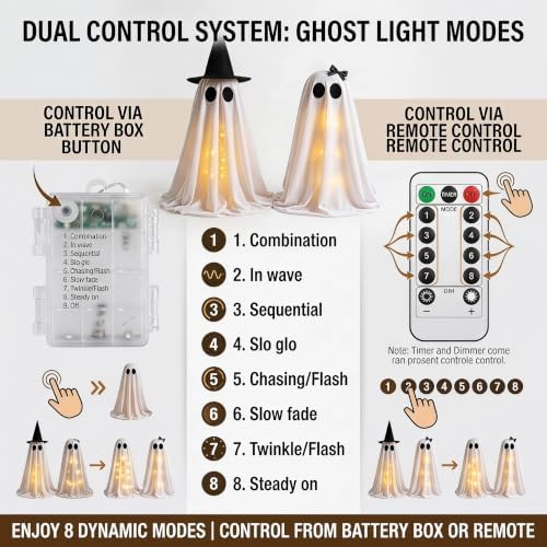 Lighted Ghost Halloween Decorations, Spooky Decor for Table Mantel Shelf