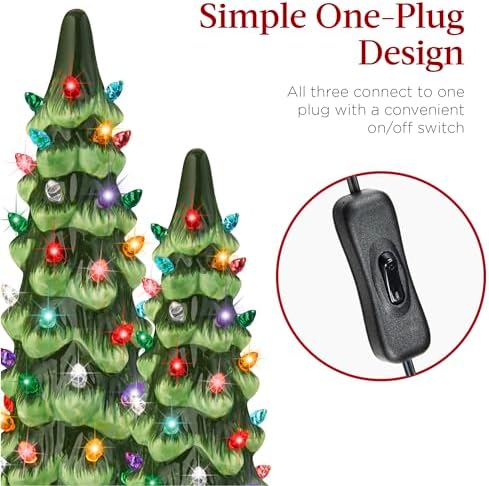 Best Choice Products Set of 3 XL Ceramic Christmas Trees, Pre-Lit Hand-Painted Tabletop Holiday Décor w/Multicolor Bulbs, LED Lights – Green
