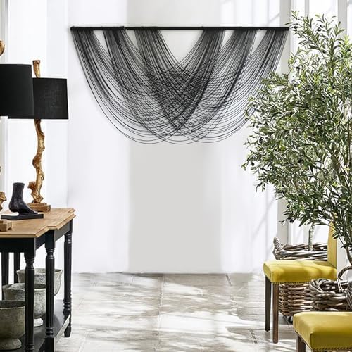 Flber Macrame Wall Hanging Black 59.00" W x 31.00" L Boho Wall Decor Large Boho Yarn Tapestry Living Room Bedroom Home