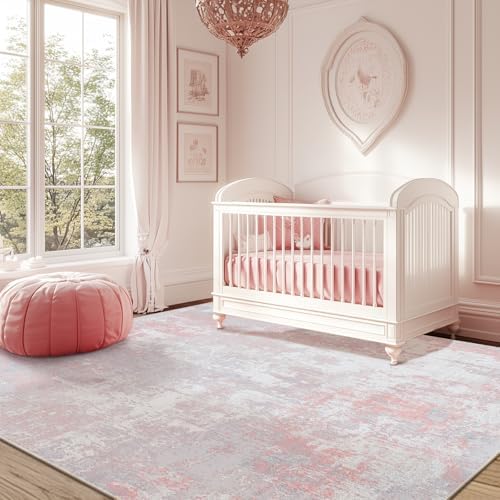 RELEANY Washable 5'x7' Abstract Area Rug for Living Room Gray Pink