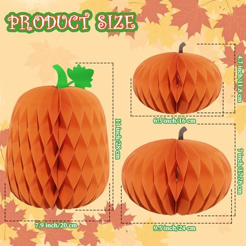 Cinnvoice 3 Pcs Halloween Fall Pumpkin Honeycomb Decor, Larger, Leaf