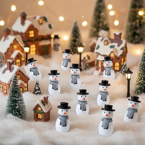 RoundFunny 50 Pcs Miniature Snowman Mini Christmas Figurines Resin Snowman