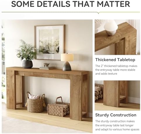 LITTLE TREE 70.9-Inch Long Console Table, Narrow Sofa Table Behind the Couch, Farmhouse Console Table for Living Room