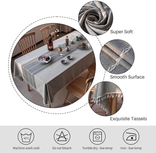 Deep Dream Tablecloth, Embroidered Waterproof Table Cloth Cotton Linen Wrinkle Free Anti-Fading Tablecloths Dust-Proof Table Cover for Kitchen Dinning Party Christmas, 55 x 102 Inch - New Gray
