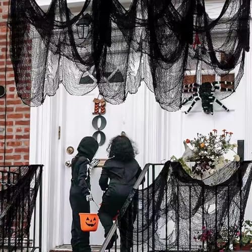 Niurui 400 x 39 inch Large Size Creepy Cloth Black Halloween Scary Spooky Cloth-Windows Doorways Gauze Cobweb Spider webs Decorations for Halloween Party Haunted House Decor