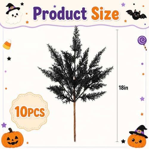 10 Pcs 18" Halloween Black Cedar Pine Picks, Gothic Pine Branches Decor