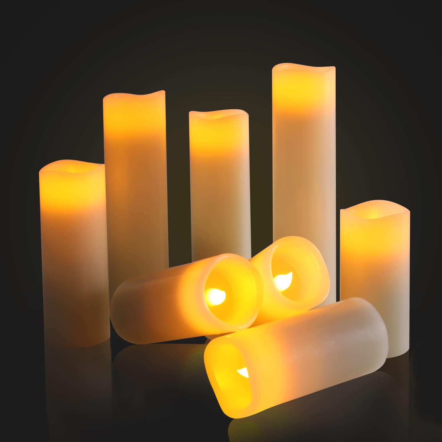 Flameless Battery Operated Led Candles10-Key Remote 24Hours Timer Set of 9 | (H 4" 5" 6" 7" 8" 9" x D 2.2") Real Wax