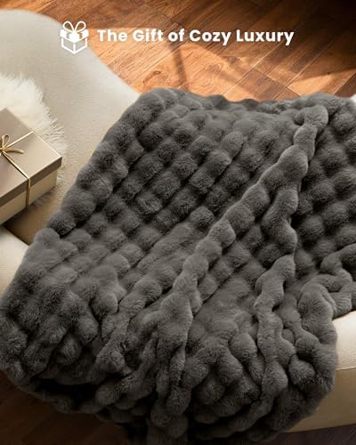 Ultra Soft Cozy Faux Fur Throw Blanket-Fuzzy Plush Thick Bubble Blanket, Fluffy Blanket for Couch, Sofa, Bedroom, and
