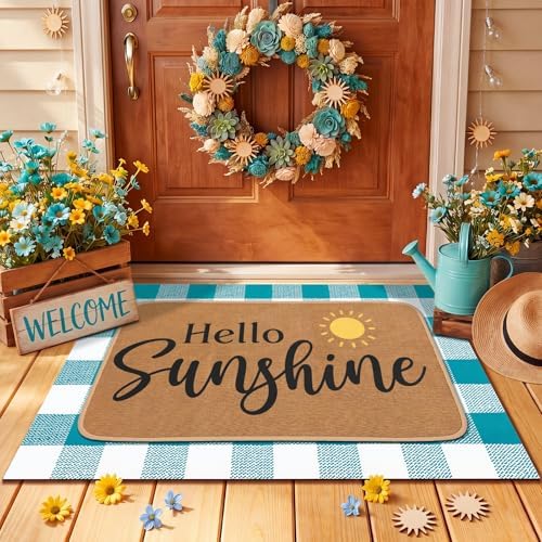 Tinideya 2 Pcs Hello Sunshine Layered Door Mat Outdoor