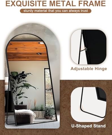 Delma Arched Full Length Mirror with Stand, 70x35 Black Floor Mirror