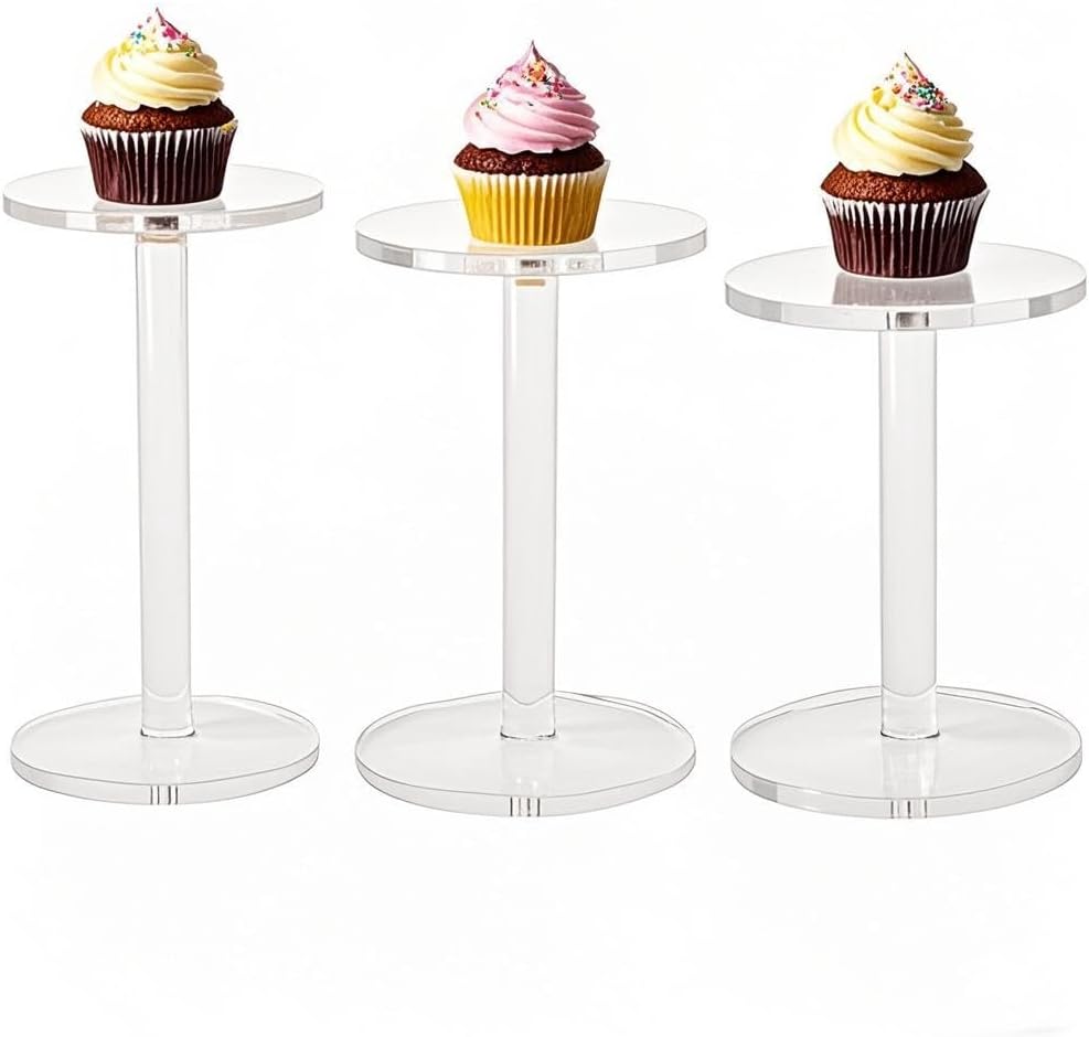 4 " Dia Acrylic Display Riser Jewelry Watches Round Pedestal Flower- Stand Small Figure / Set of 3