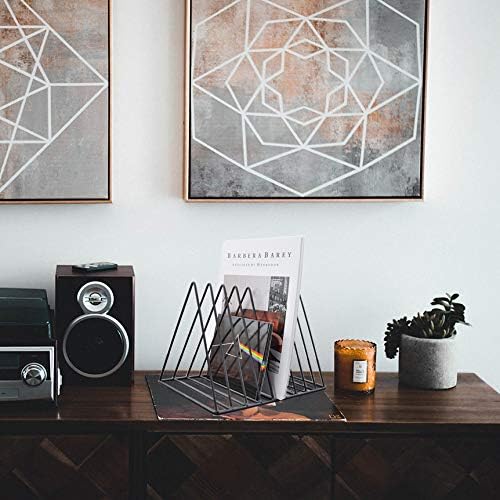 9 Slot Magazine Rack Book Record Holder, Desktop Iron Storage Rack Bookshelf Multifunction Triangle File Organizer