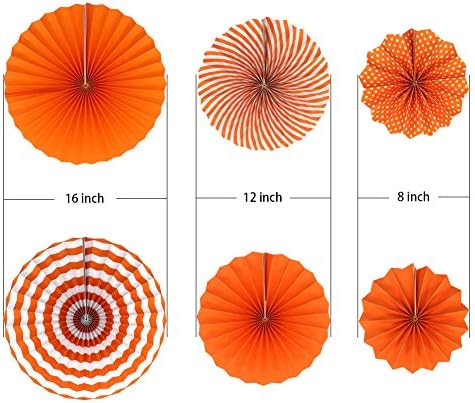 6-Pack Orange Party Decorations, Hanging Paper Fans Wall Decor