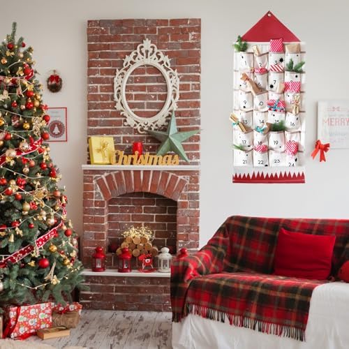 Christmas Advent Calendar With 24 Pockets Wall Hanging Decor