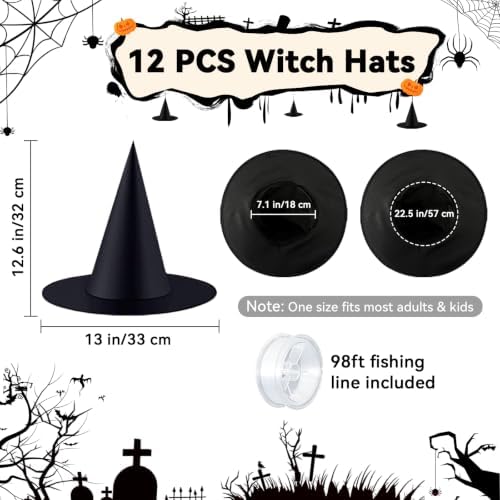 ZeeDix 12 PCS Halloween Witch Hats, Hanging Decor for Yard Porch Ceiling