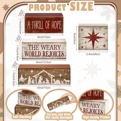Lineshading 4 Pcs Christmas Table Decorations, Nativity Wooden Block Signs