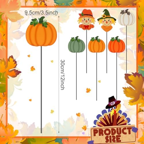6 Pcs 12'' Fall Yard Stakes Pumpkin Scarecrow Metal Sign Outdoor