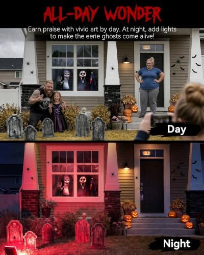 2pcs Halloween Window Cover Decor, Scary Ghost Curtain Outdoor