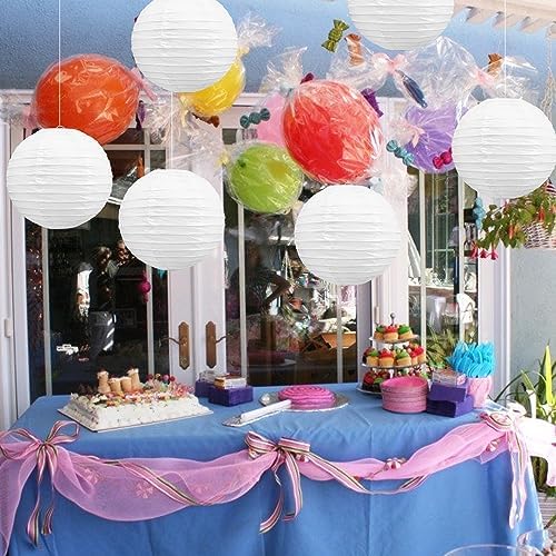 BEISHIDA 10 Inch White Paper Lanterns 6 Packs Hanging Round Chinese Lantern