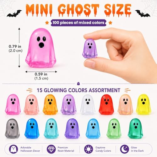 DULEFUN 120Pcs Halloween Luminous Mini Ghosts Figures, 15 Colors