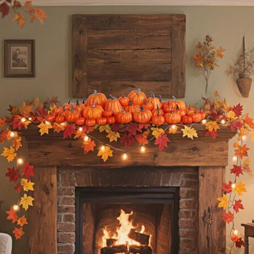 winemana 46 Pcs Artificial Pumpkins Fall Decorations, Orange