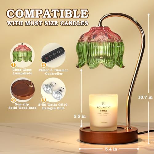 Funistree Glass Candle Warmer Lamp with Timer, Electric Candle Warmer Lamp, Graduation Birthday Gifts for Women Girls