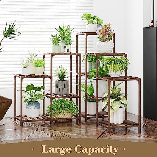 Bamworld Plant Stand Indoor Outdoor Corner Shelf 11 Potted Large Holder