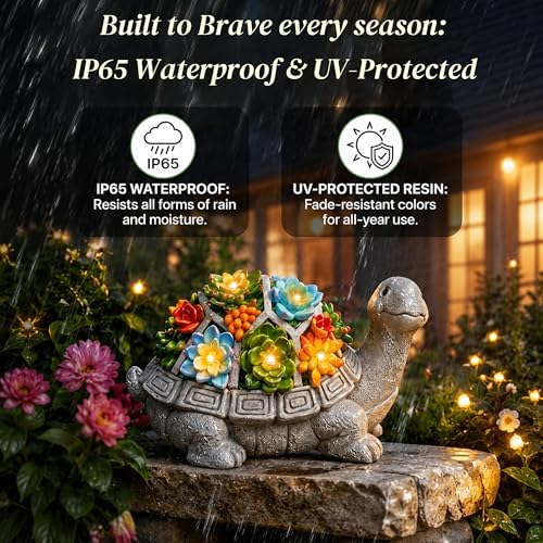 Nacome Solar Garden Outdoor Statues Turtle with Succulent