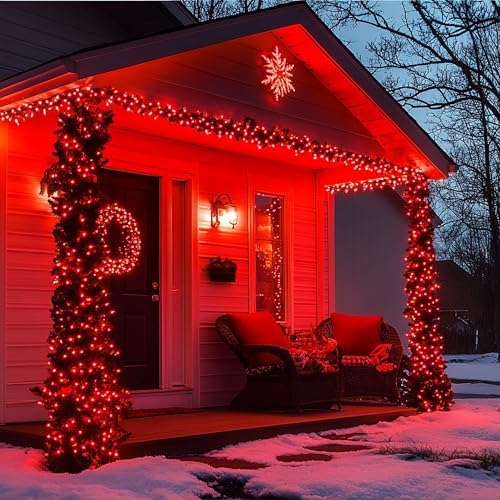 Joomer Solar Christmas Lights Outdoor,2PACK Total 144FT 400LED, Red