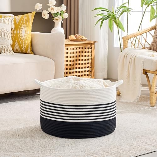 KAKAMAY Large Blanket Basket with Handles, Storage Basket for Living Room
