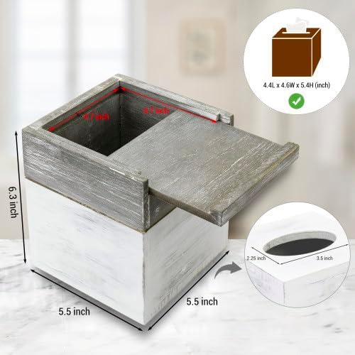 Tissue Box Cover Square Vintage White and Distressed Gray Wood Bathroom Tissue Box / White & Grey