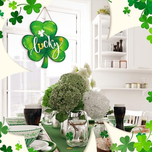 Boao St. Patrick's Day Shamrock Door Hanger Welcome Wooden Hanging Sign