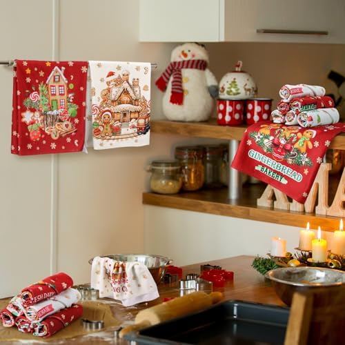 VitalCozy 12 Pcs Christmas Gingerbread Kitchen Towels, Holiday Decor