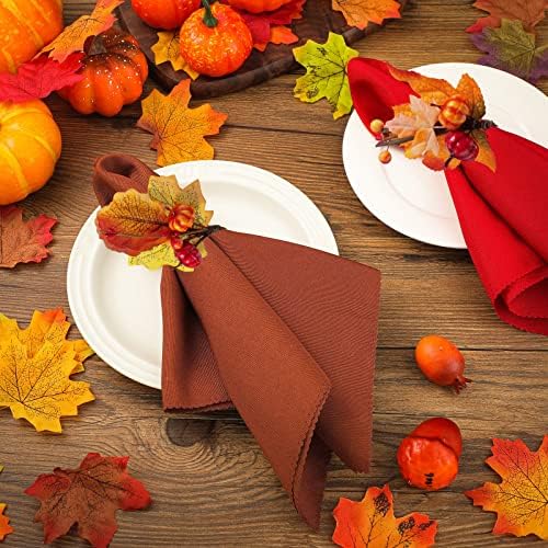 EBoot 16 Pcs Fall Thanksgiving Napkin Ring Set, Plant, Plastic