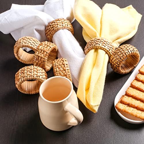 Lightnpro Natural Rattan Decorative Napkin Rings Set of 12, Serviette Napkin Rings Bulk for Party Decoration, Table Top Décor for Dinning Table, Everyday, Christmas, Easter Family Gatherings