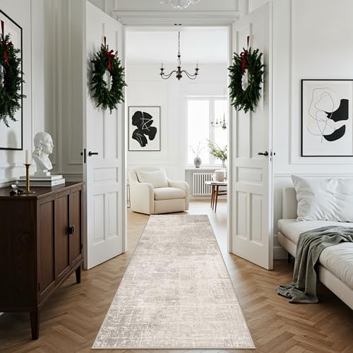Hallway 3x8 Washable Runner Rug: Abstract Stain Resistant Entryway Kitchen Area Rugs Farmhouse Soft Bathroom Bedroom