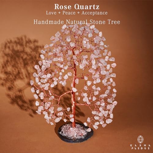 KARMAPLEDGE Rose Quartz Crystal Tree of Life Birthday Gifts for Women, Men, Frineds, Handmade Chakra Healing Tree for