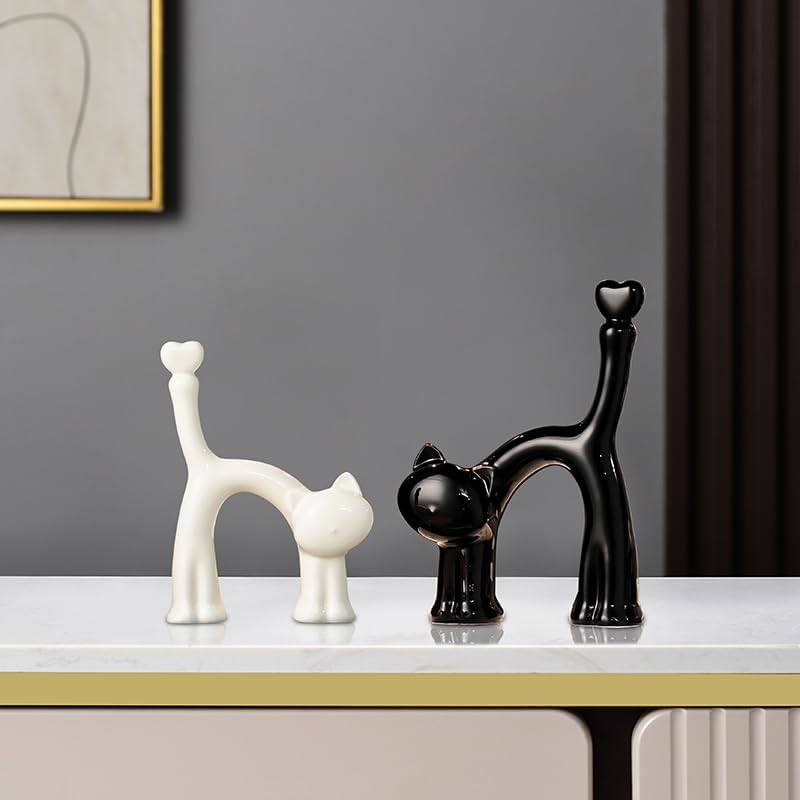 Cat Figurines / Modern Cat Decor / Black White / Set of 2